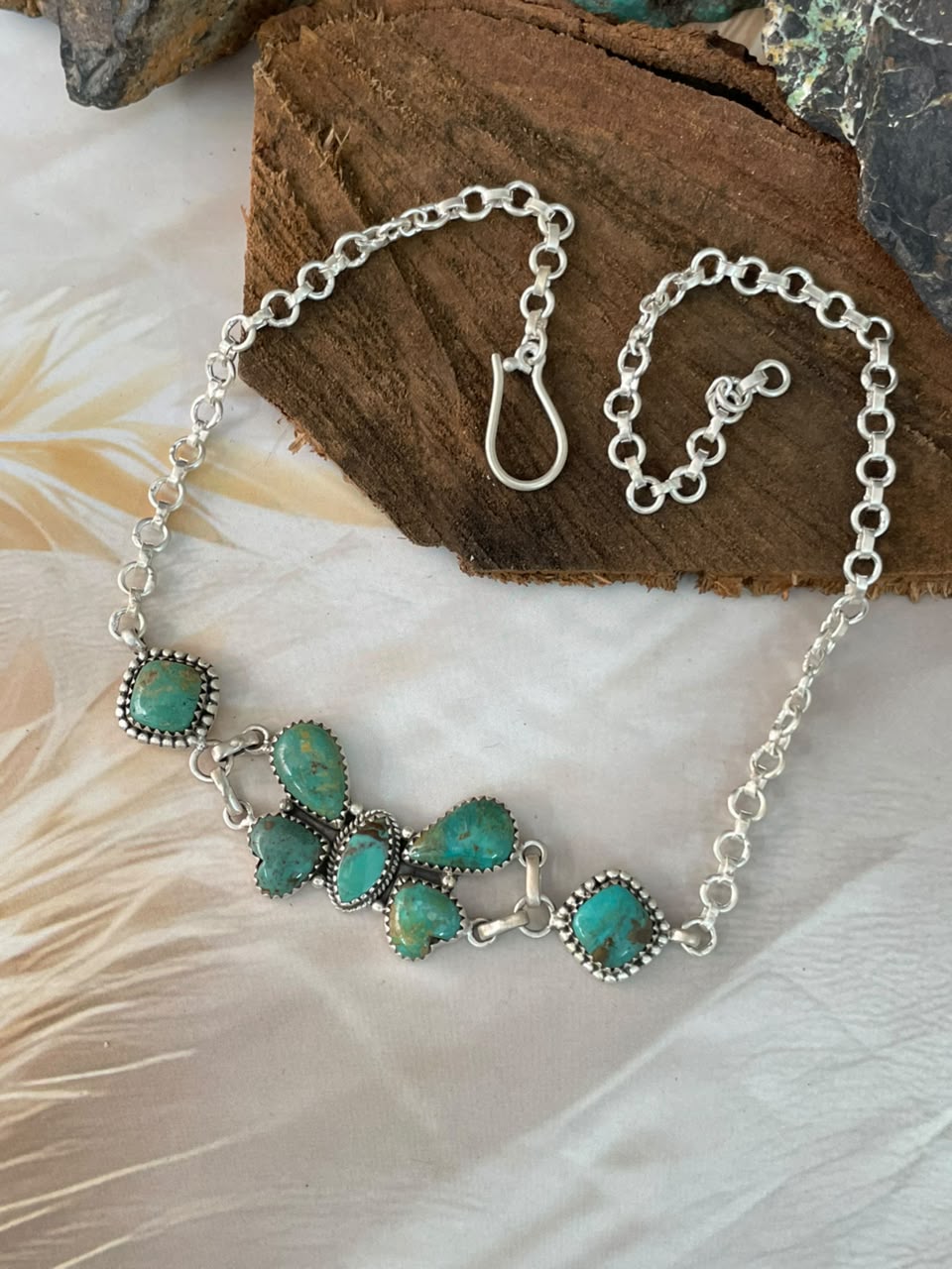 Handmade Sterling Silver Sonoran Turquoise Collection: Choker Necklace Signed Nizhoni