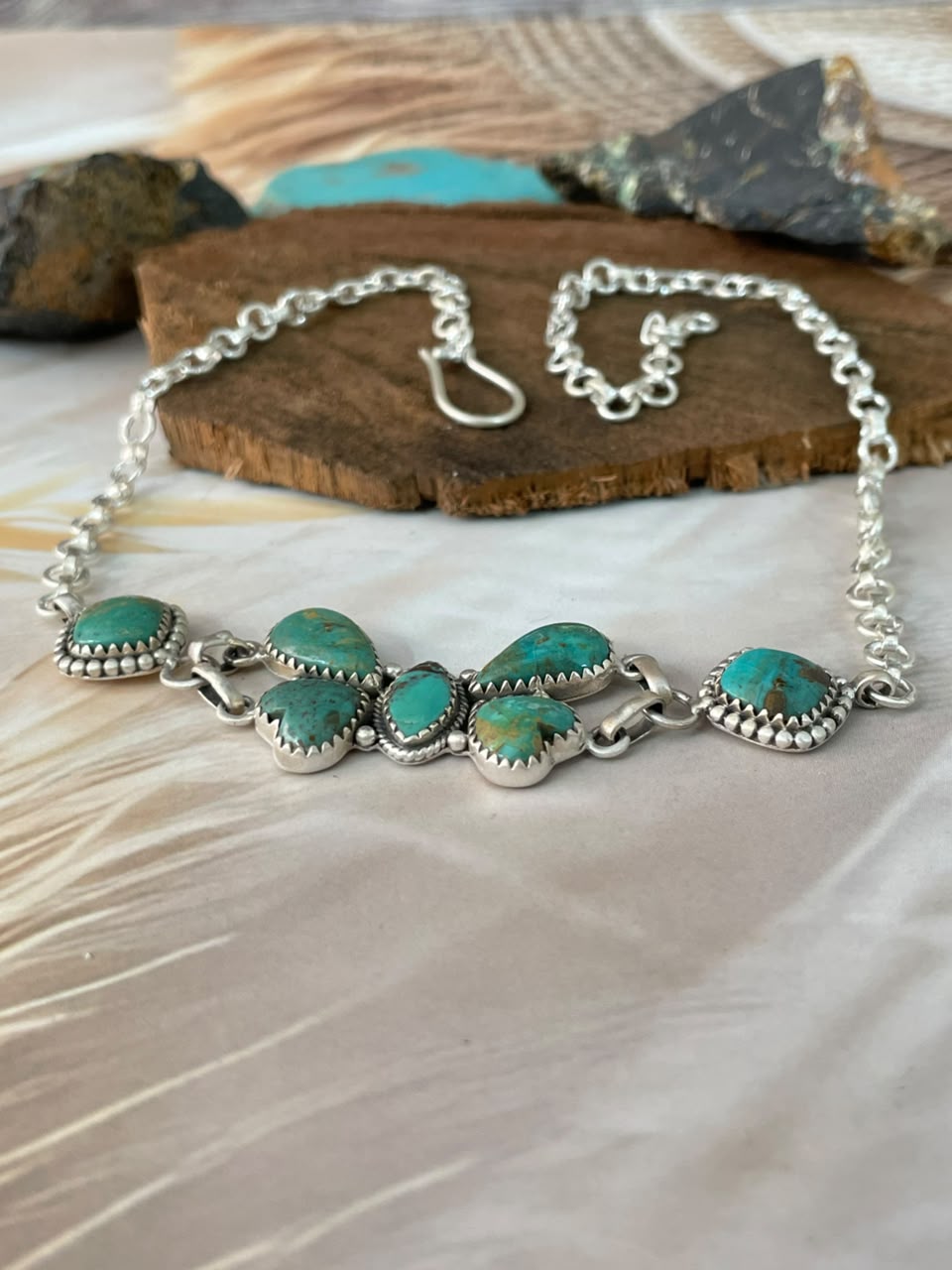 Handmade Sterling Silver Sonoran Turquoise Collection: Choker Necklace Signed Nizhoni