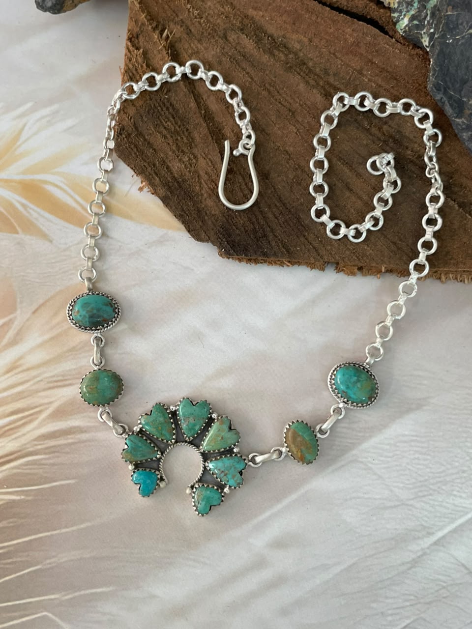 Handmade Sterling Silver Sonoran Turquoise Collection: Naja Choker Necklace Signed Nizhoni