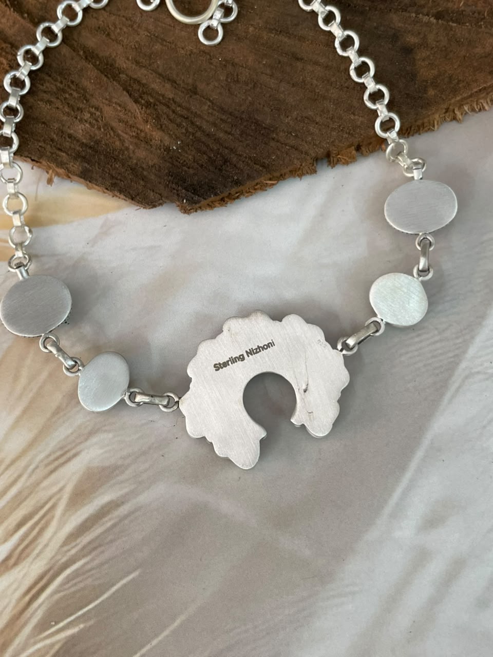 Handmade Sterling Silver Sonoran Turquoise Collection: Naja Choker Necklace Signed Nizhoni