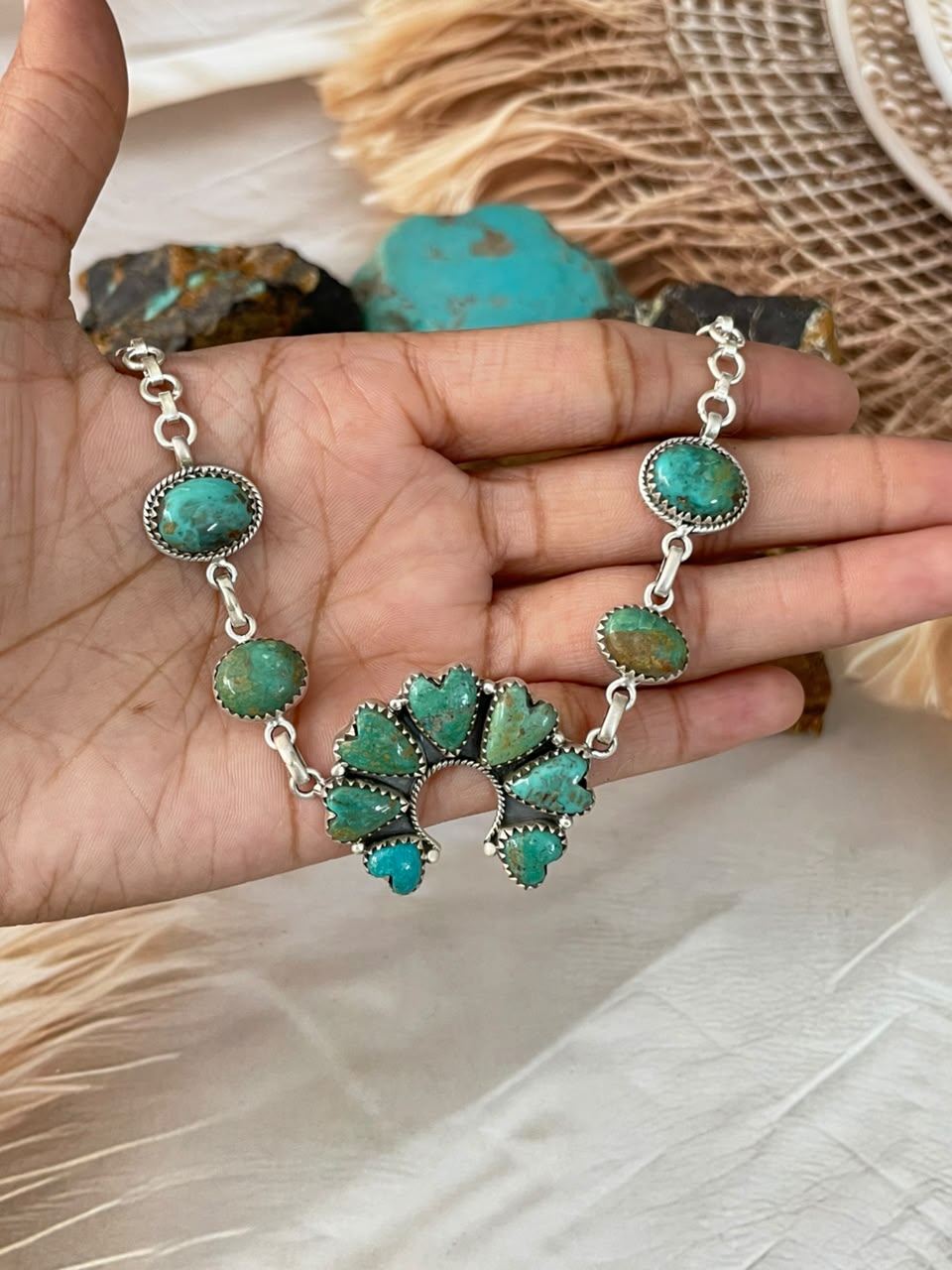 Handmade Sterling Silver Sonoran Turquoise Collection: Naja Choker Necklace Signed Nizhoni