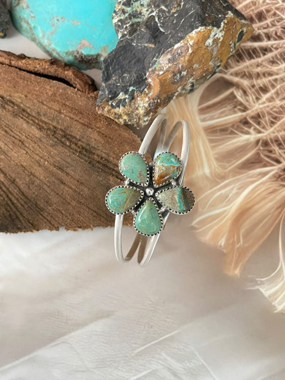 Handmade Sterling Silver Sonoran Turquoise Collection: Cuff Bracelet Signed Nizhoni (7)