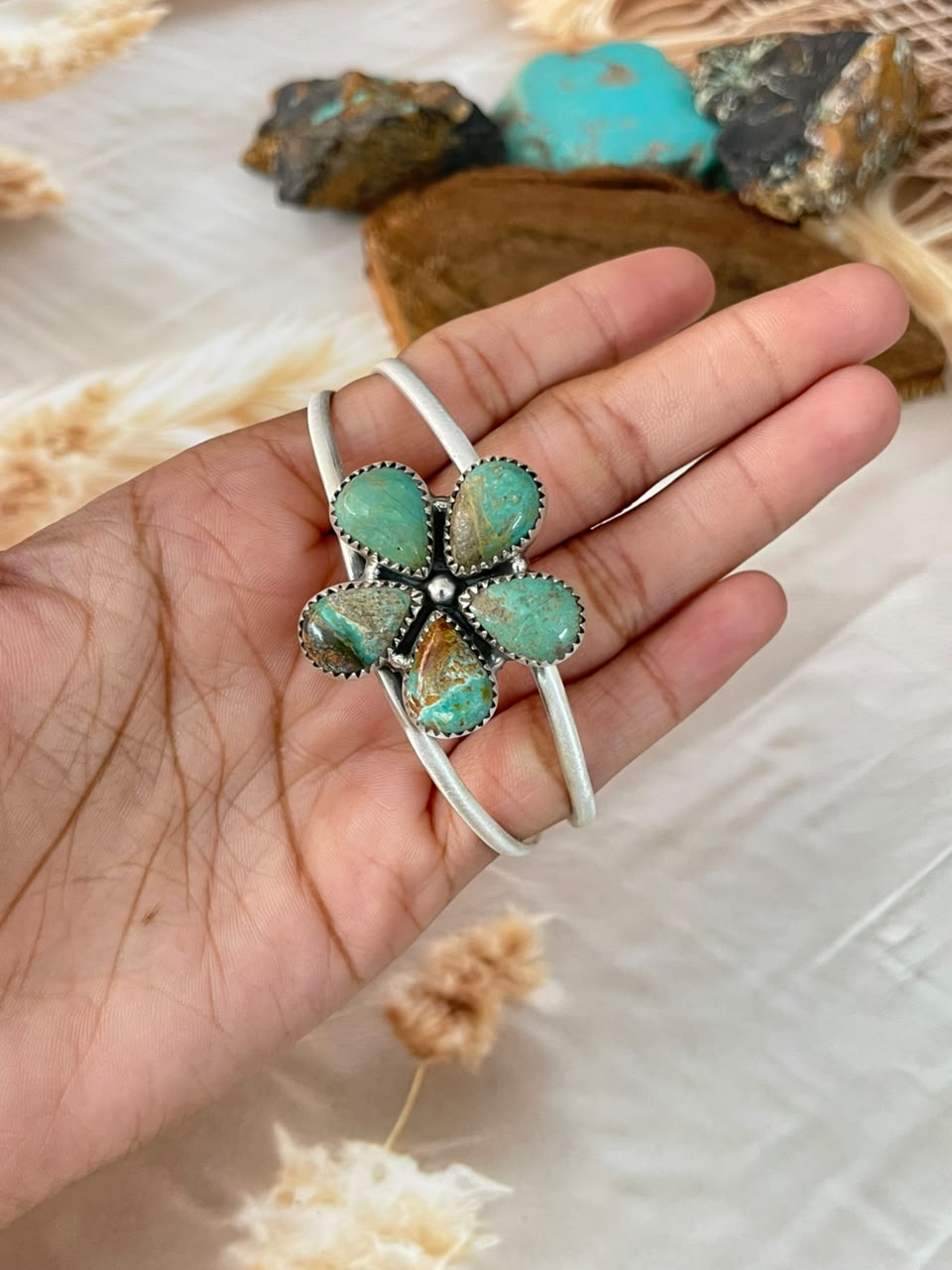 Handmade Sterling Silver Sonoran Turquoise Collection: Cuff Bracelet Signed Nizhoni (7)