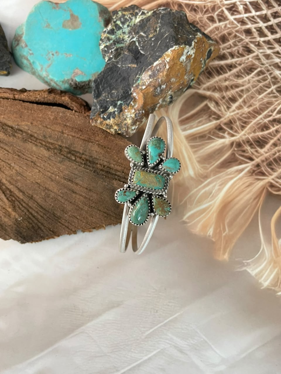 Handmade Sterling Silver Sonoran Turquoise Collection: Cuff Bracelet Signed Nizhoni