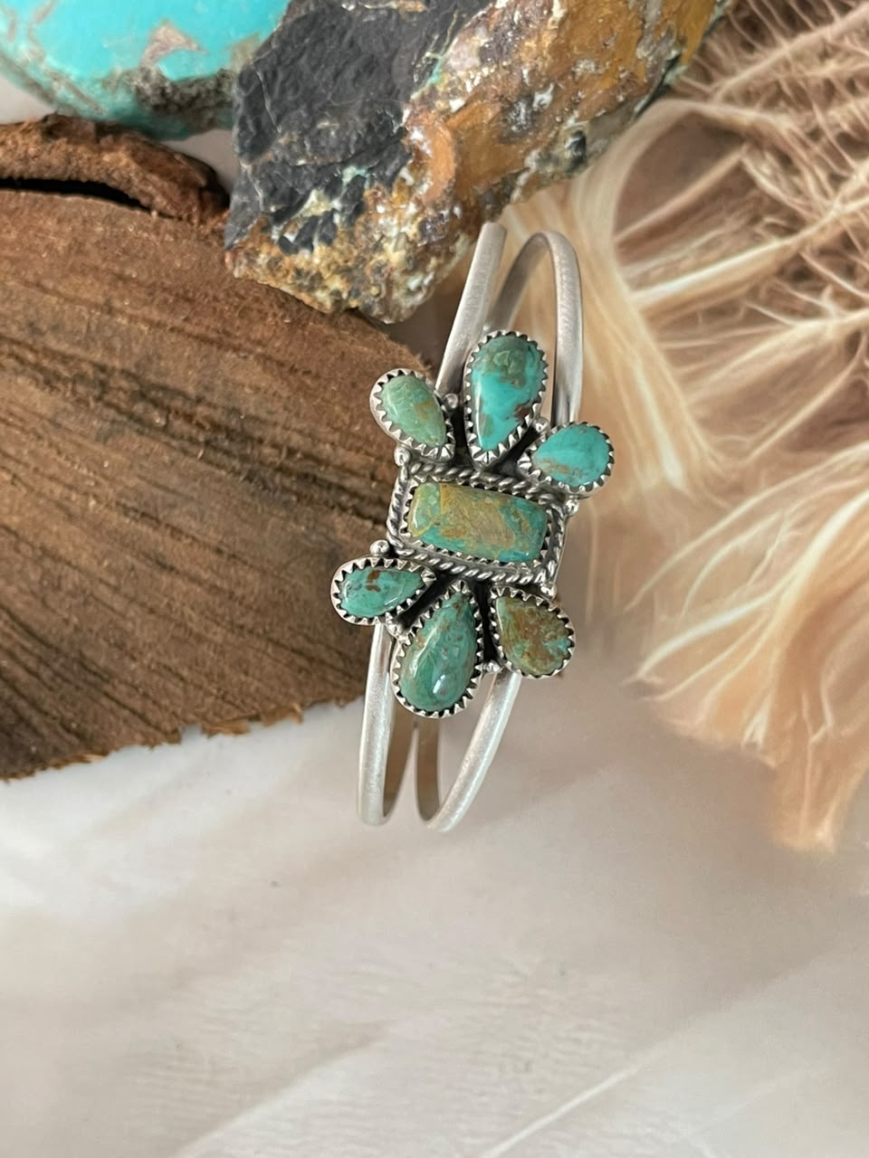 Handmade Sterling Silver Sonoran Turquoise Collection: Cuff Bracelet Signed Nizhoni