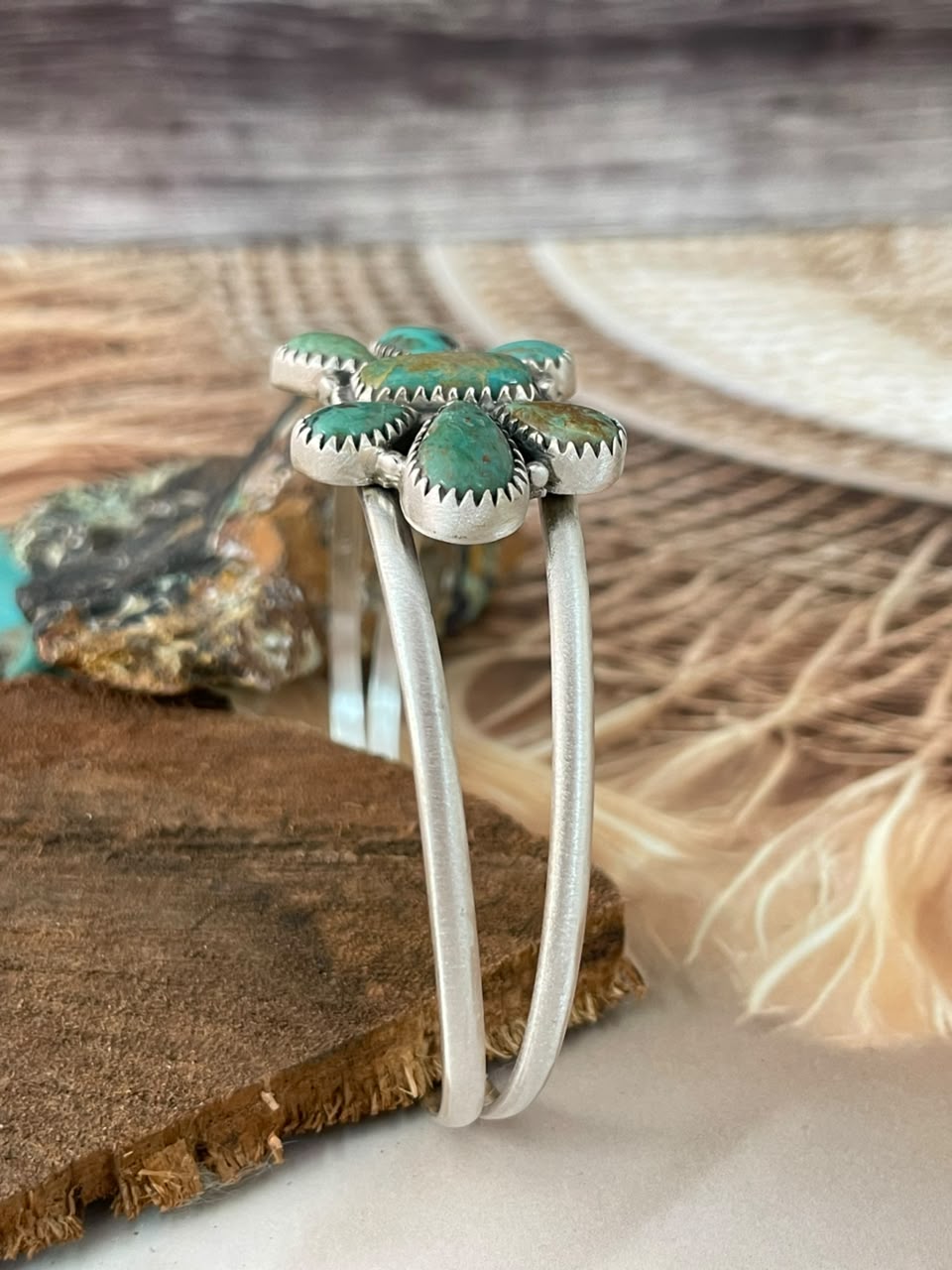 Handmade Sterling Silver Sonoran Turquoise Collection: Cuff Bracelet Signed Nizhoni
