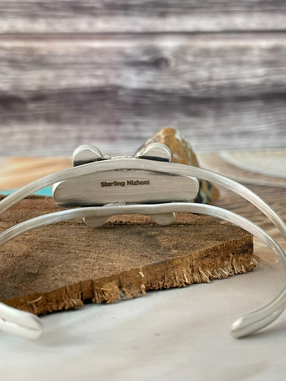 Handmade Sterling Silver Sonoran Turquoise Collection: Cuff Bracelet Signed Nizhoni
