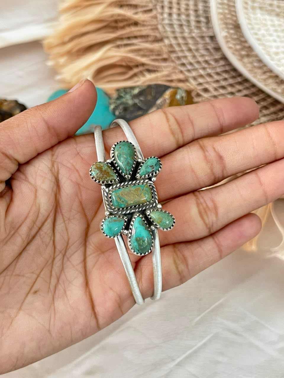 Handmade Sterling Silver Sonoran Turquoise Collection: Cuff Bracelet Signed Nizhoni