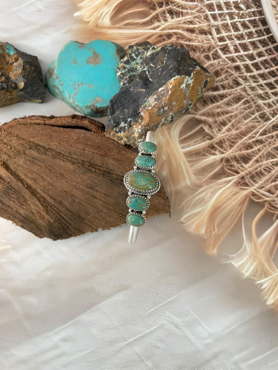 Handmade Sterling Silver Sonoran Turquoise Collection: Cuff Bracelet Signed Nizhoni