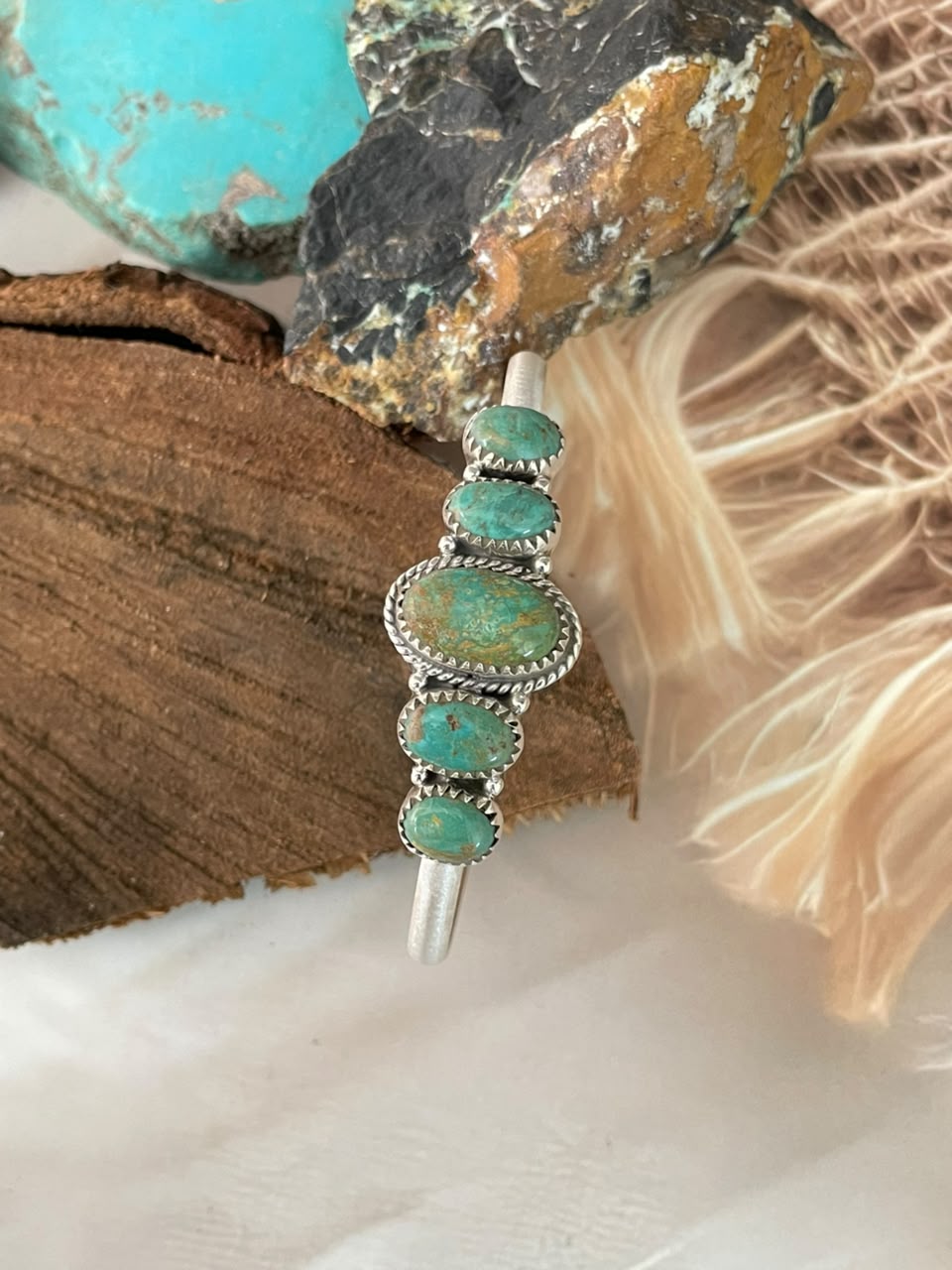 Handmade Sterling Silver Sonoran Turquoise Collection: Cuff Bracelet Signed Nizhoni
