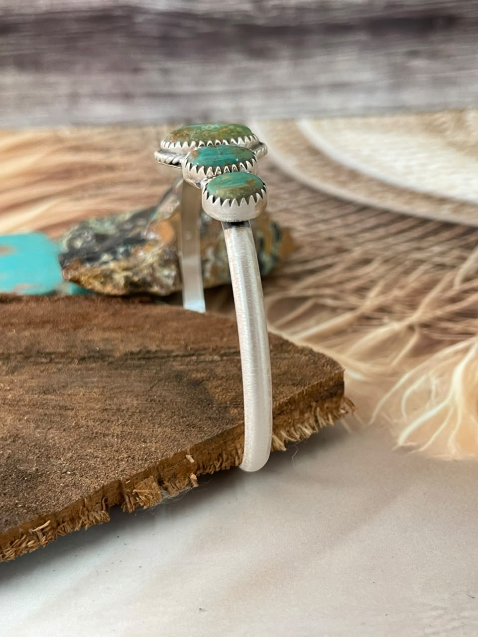 Handmade Sterling Silver Sonoran Turquoise Collection: Cuff Bracelet Signed Nizhoni