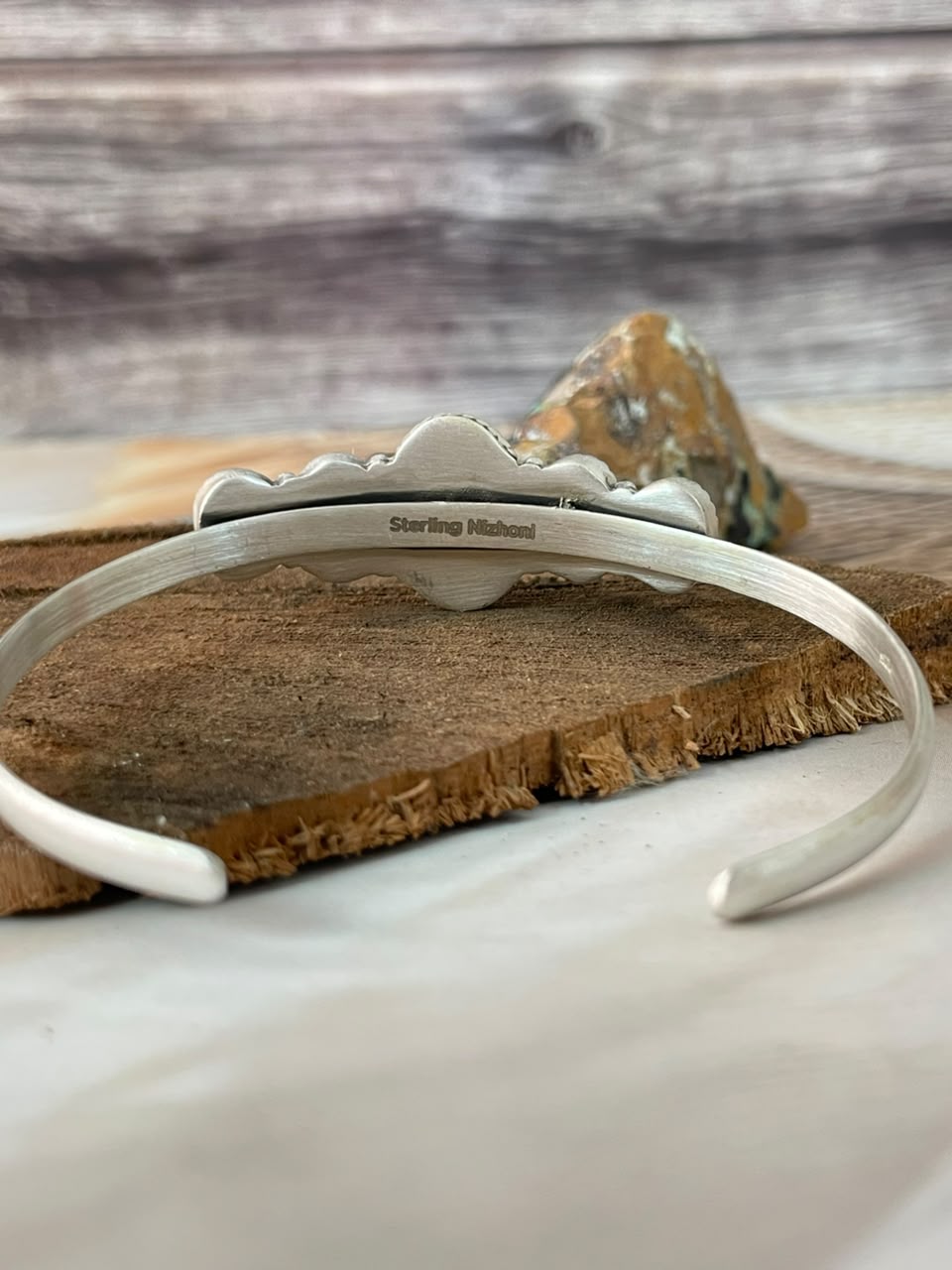Handmade Sterling Silver Sonoran Turquoise Collection: Cuff Bracelet Signed Nizhoni