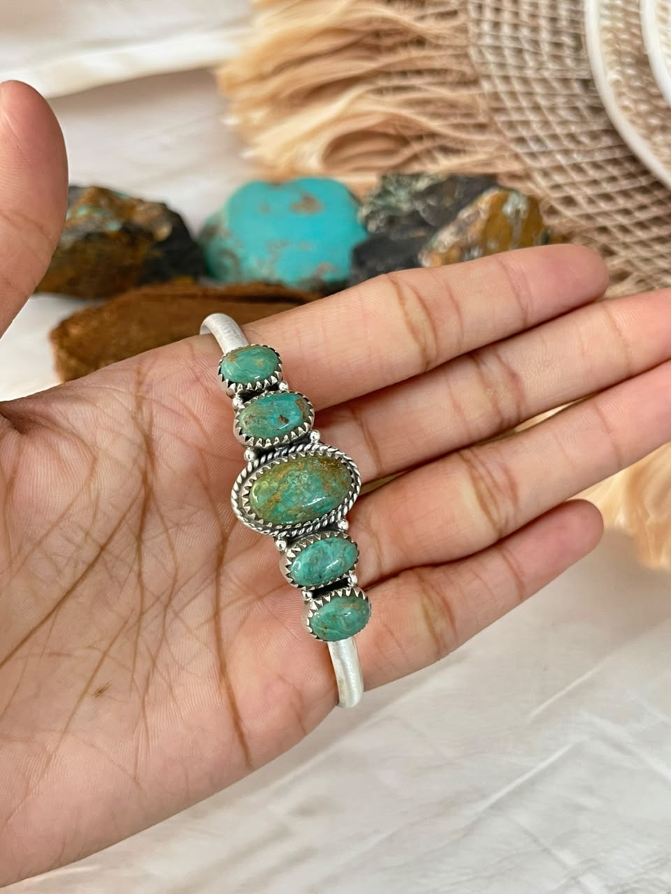 Handmade Sterling Silver Sonoran Turquoise Collection: Cuff Bracelet Signed Nizhoni
