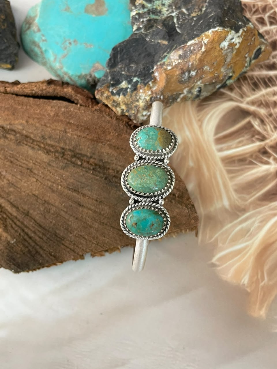 Handmade Sterling Silver Sonoran Turquoise Collection: Cuff Bracelet Signed Nizhoni (6)