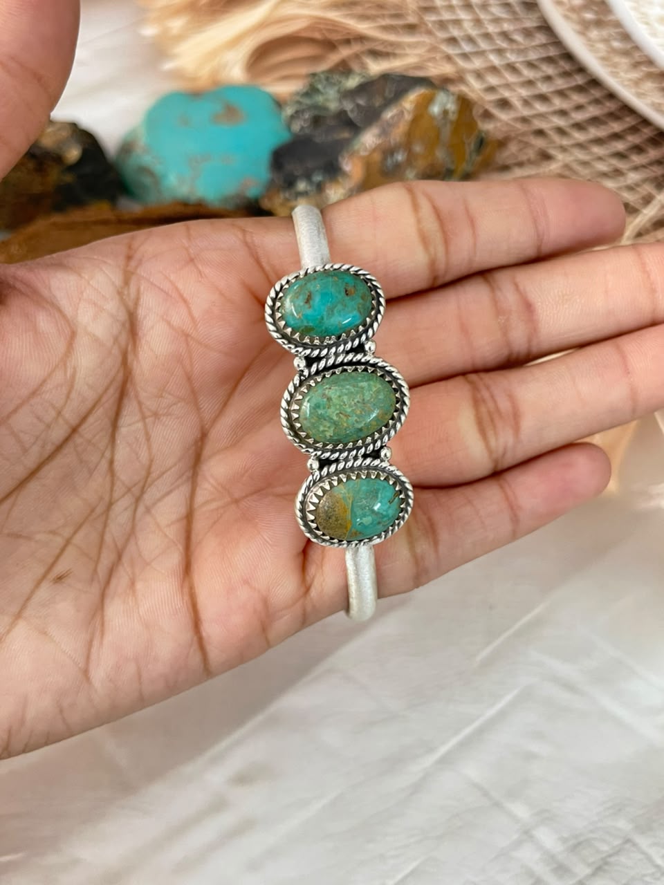 Handmade Sterling Silver Sonoran Turquoise Collection: Cuff Bracelet Signed Nizhoni (6)