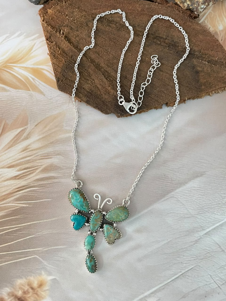 Handmade Sterling Silver Sonoran Turquoise Collection: Butterfly Necklace Signed Nizhoni
