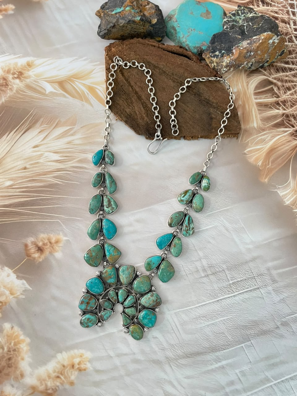 Handmade Sterling Silver Sonoran Turquoise Collection: Naja Necklace Signed Nizhoni