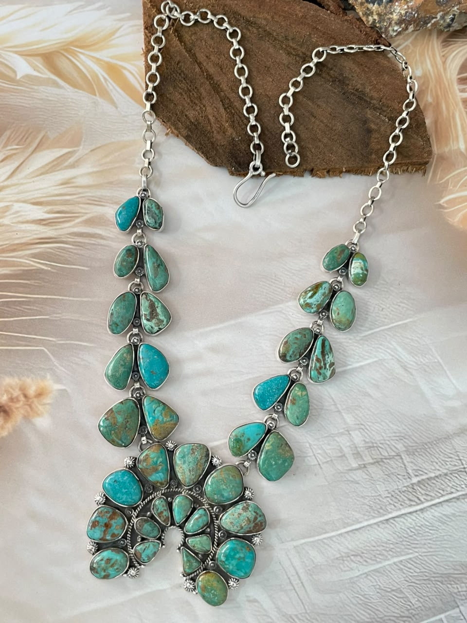 Handmade Sterling Silver Sonoran Turquoise Collection: Naja Necklace Signed Nizhoni