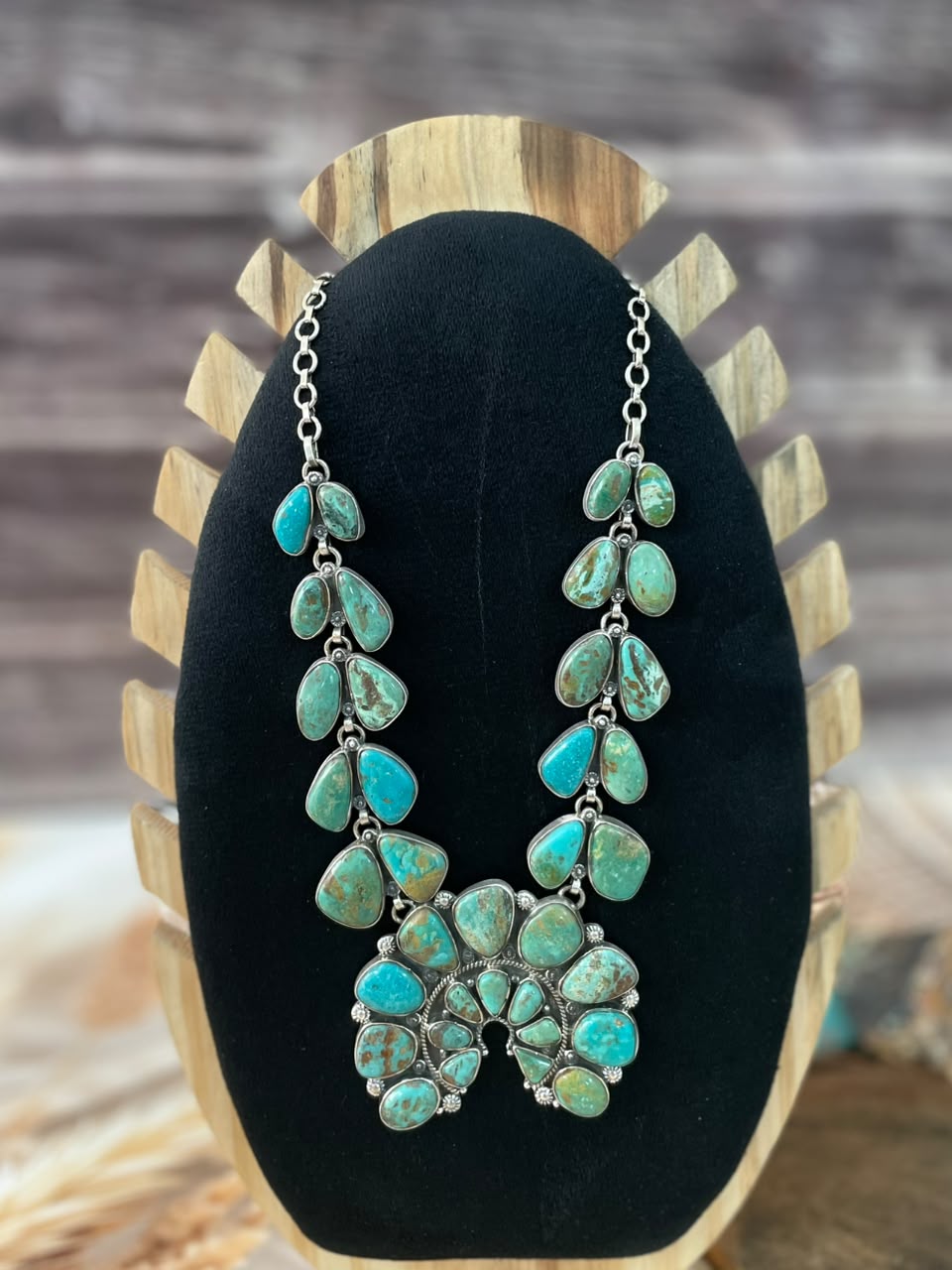 Handmade Sterling Silver Sonoran Turquoise Collection: Naja Necklace Signed Nizhoni