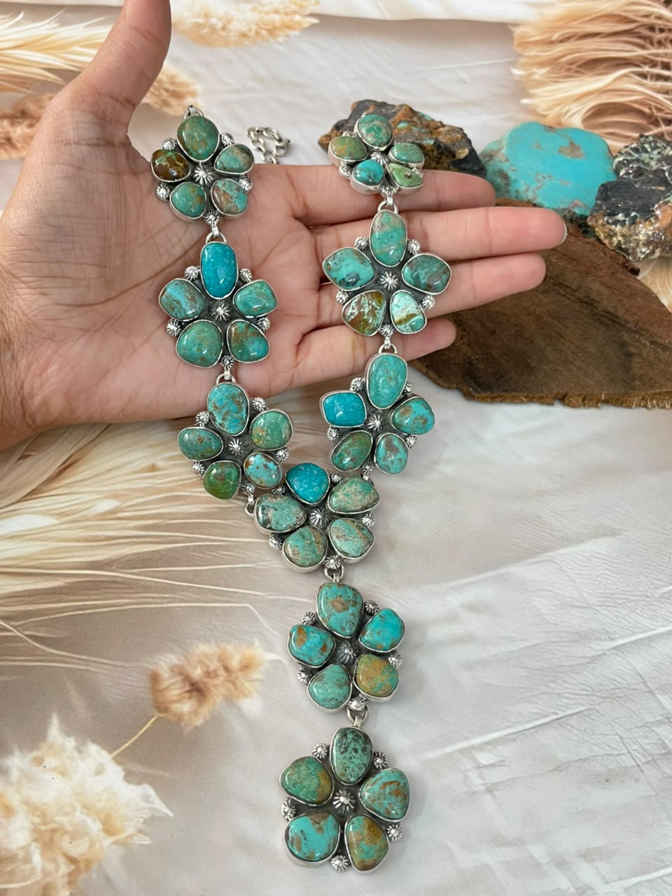 Handmade Sterling Silver Sonoran Turquoise Collection: Drop Necklace Signed Nizhoni