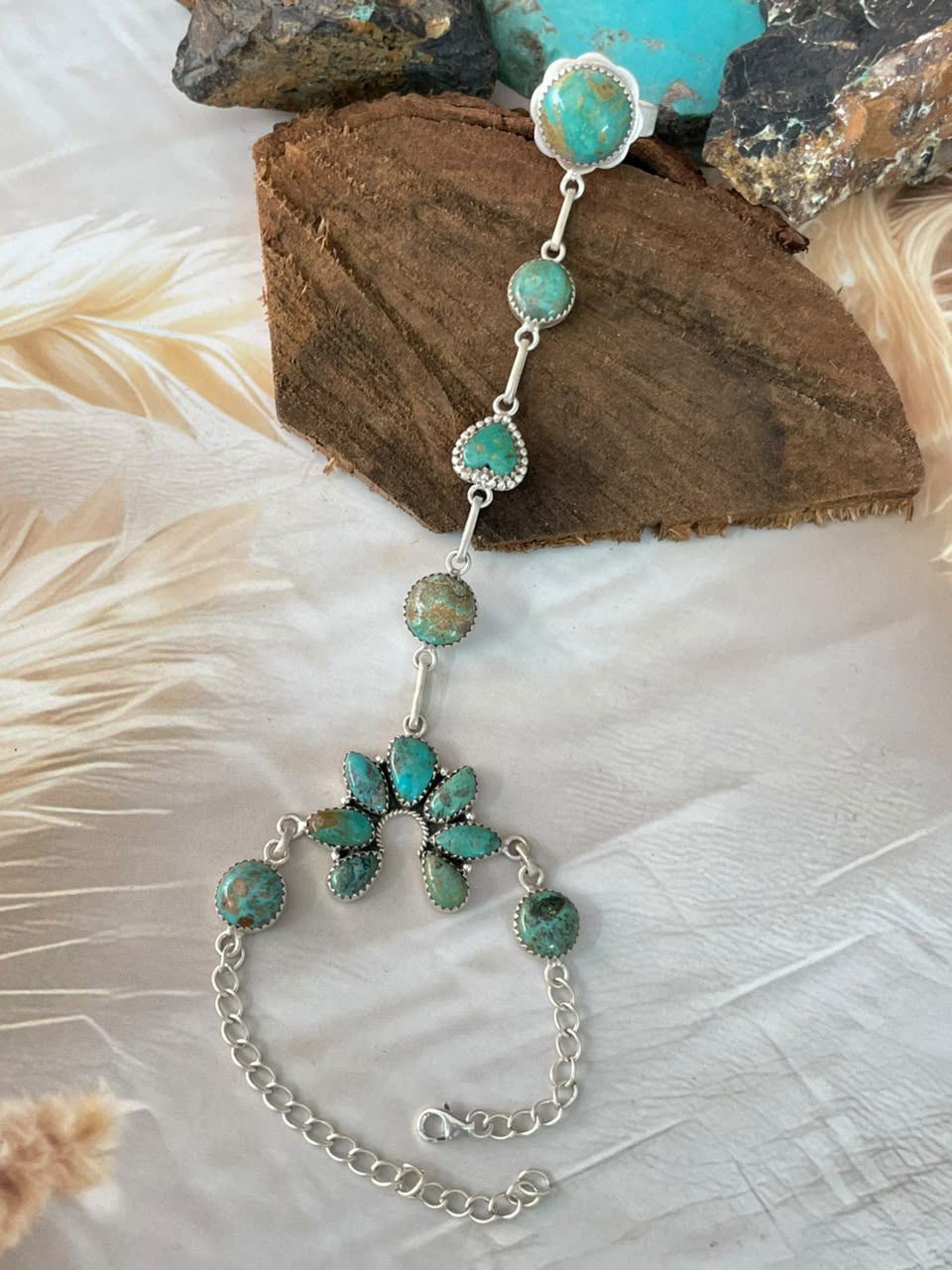 Handmade Sterling Silver Sonoran Turquoise Collection: Hand Harness Signed Nizhoni