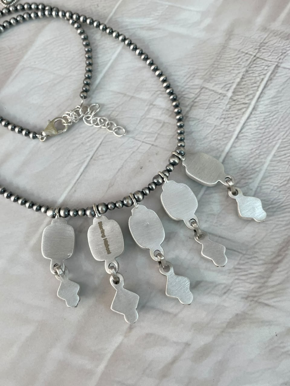 Handmade Sterling Silver Sonoran Turquoise Collection: Beaded Necklace Signed Nizhoni