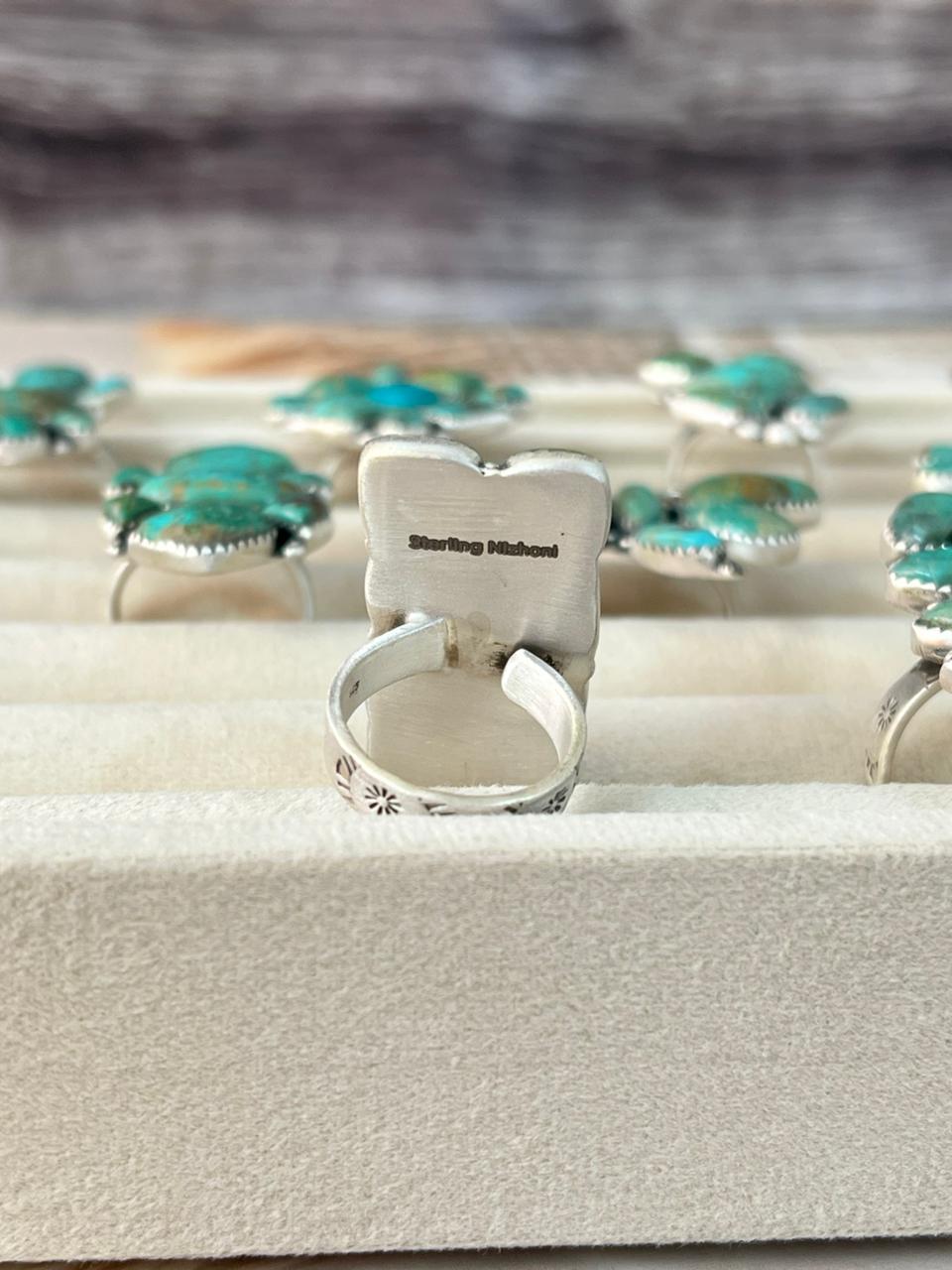 Handmade Sterling Silver Sonoran Turquoise Collection: Adjustable Ring Signed Nizhoni