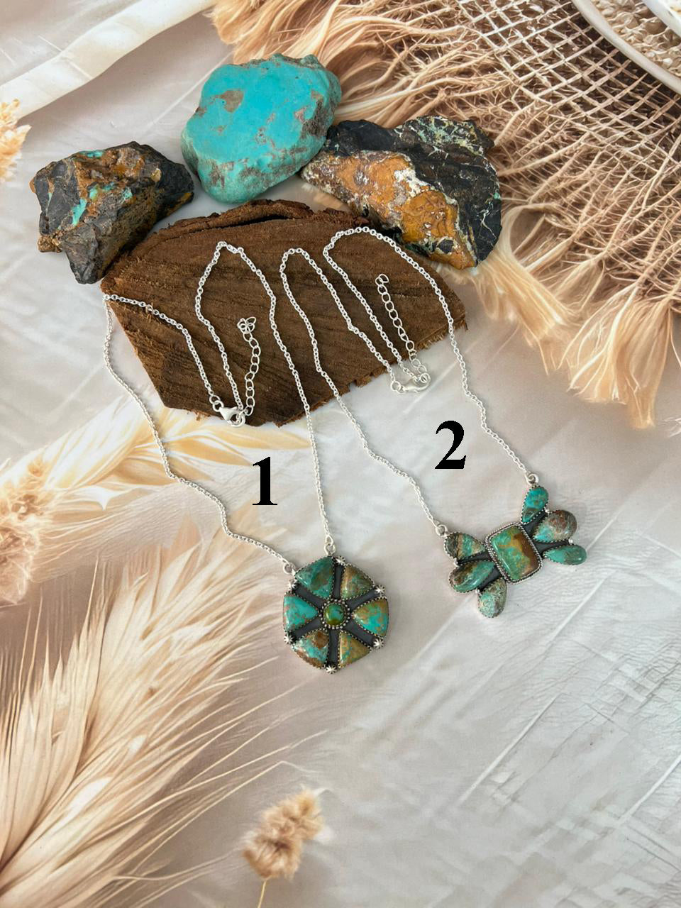Handmade Sterling Silver Sonoran Turquoise Collection: Necklace Signed Nizhoni