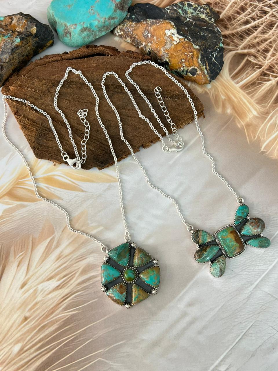Handmade Sterling Silver Sonoran Turquoise Collection: Necklace Signed Nizhoni