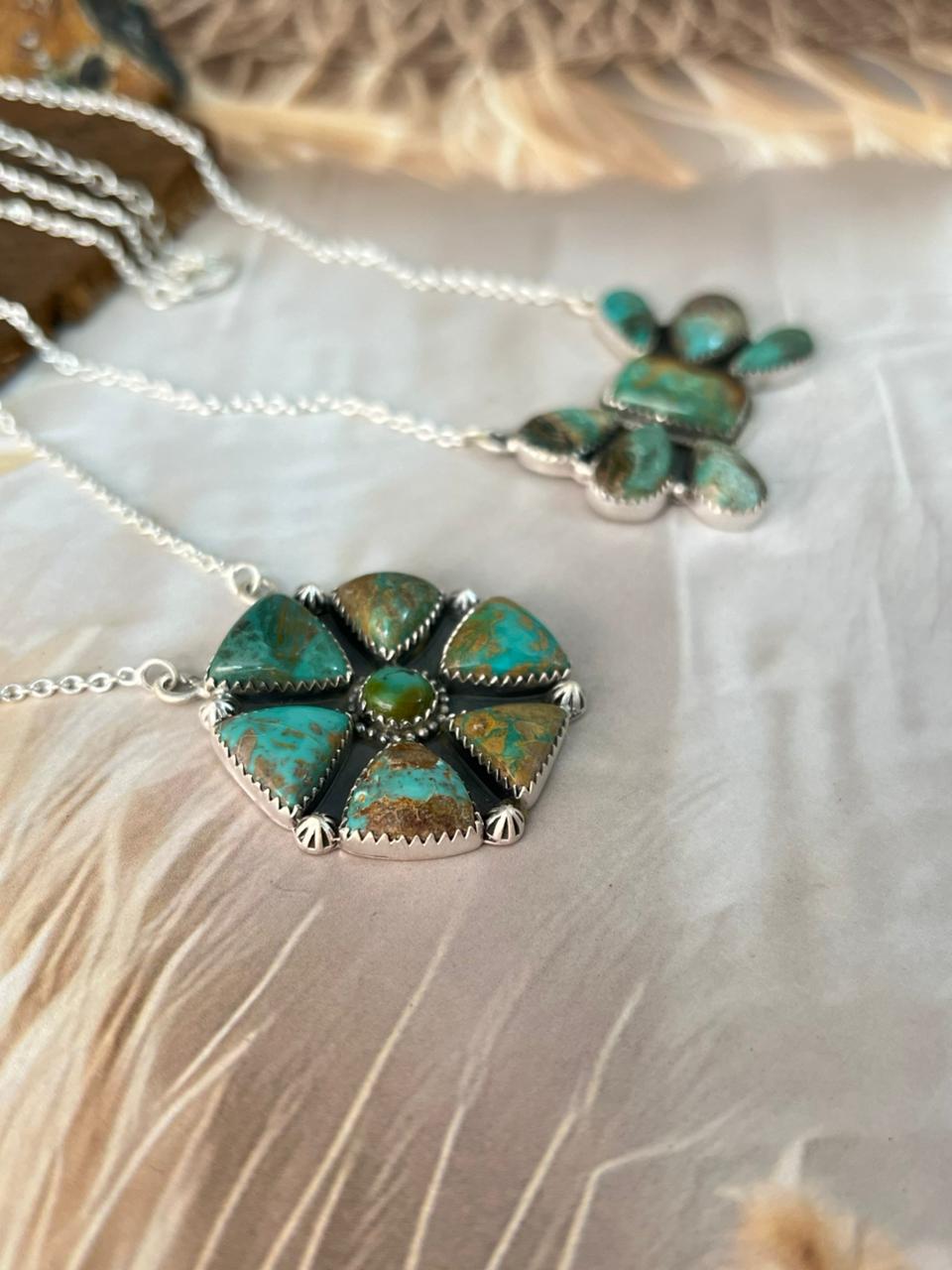 Handmade Sterling Silver Sonoran Turquoise Collection: Necklace Signed Nizhoni