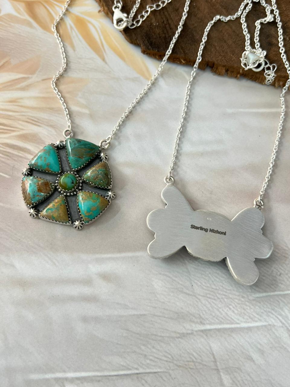 Handmade Sterling Silver Sonoran Turquoise Collection: Necklace Signed Nizhoni