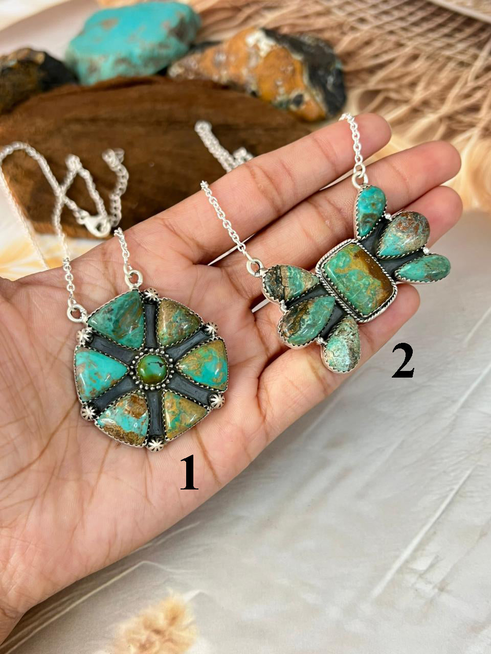 Handmade Sterling Silver Sonoran Turquoise Collection: Necklace Signed Nizhoni