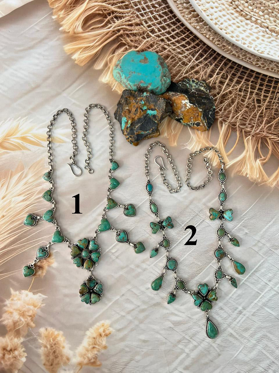 Handmade Sterling Silver Sonoran Turquoise Collection: Necklace Signed Nizhoni