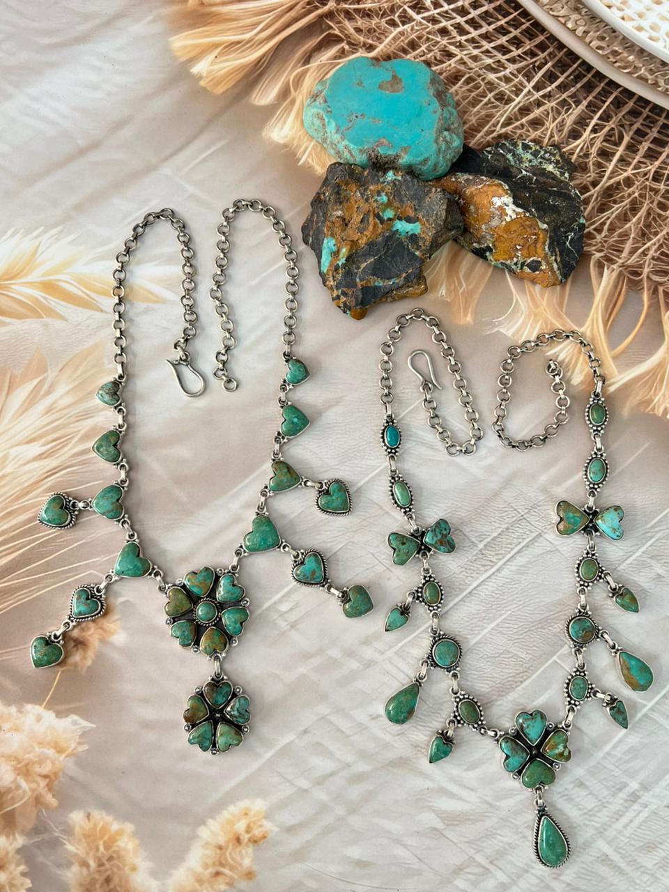 Handmade Sterling Silver Sonoran Turquoise Collection: Necklace Signed Nizhoni