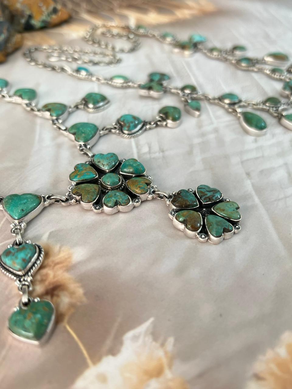 Handmade Sterling Silver Sonoran Turquoise Collection: Necklace Signed Nizhoni