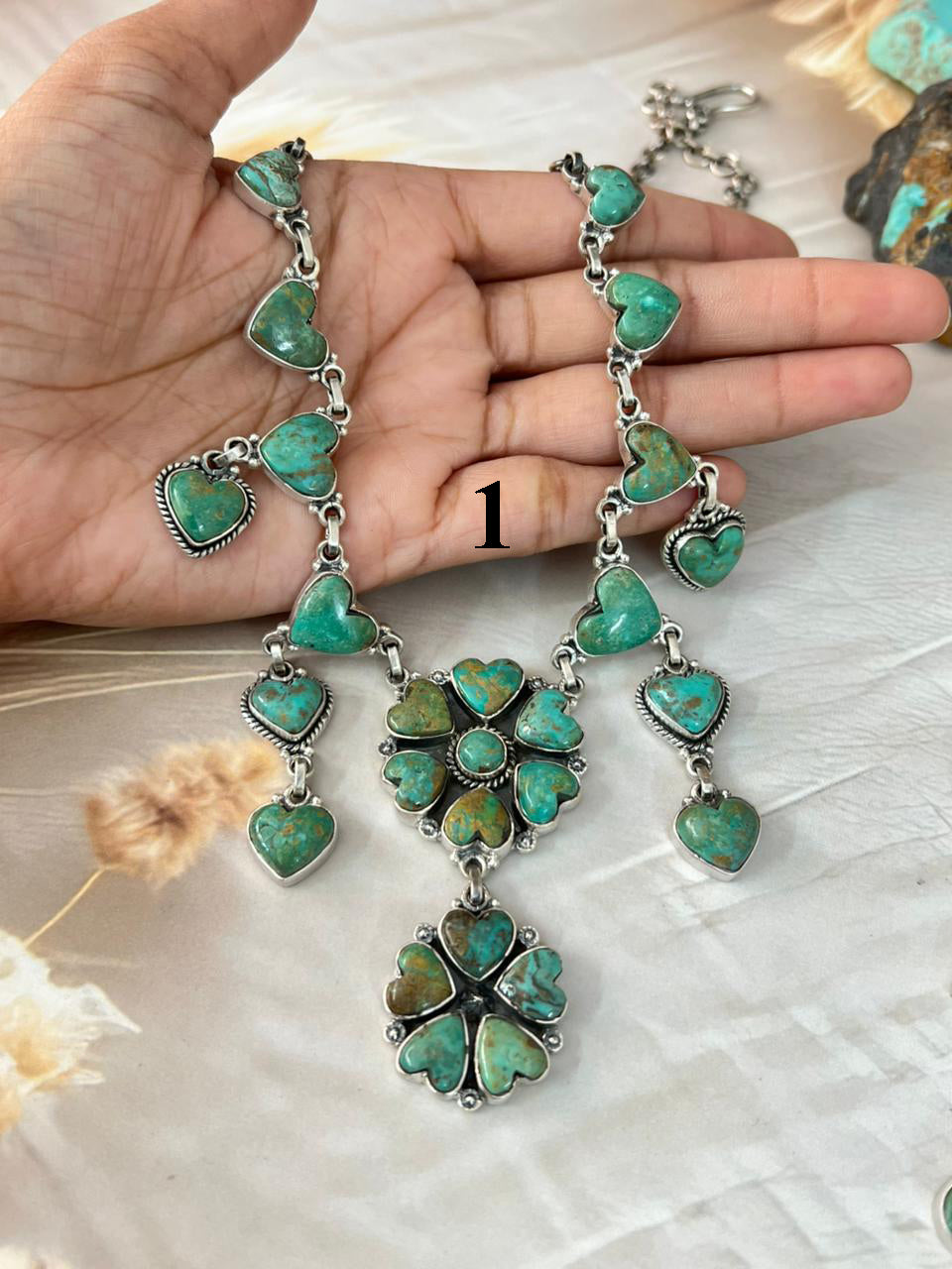 Handmade Sterling Silver Sonoran Turquoise Collection: Necklace Signed Nizhoni