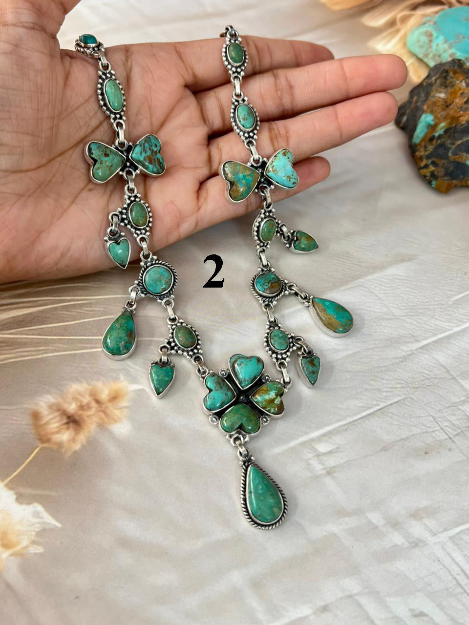 Handmade Sterling Silver Sonoran Turquoise Collection: Necklace Signed Nizhoni