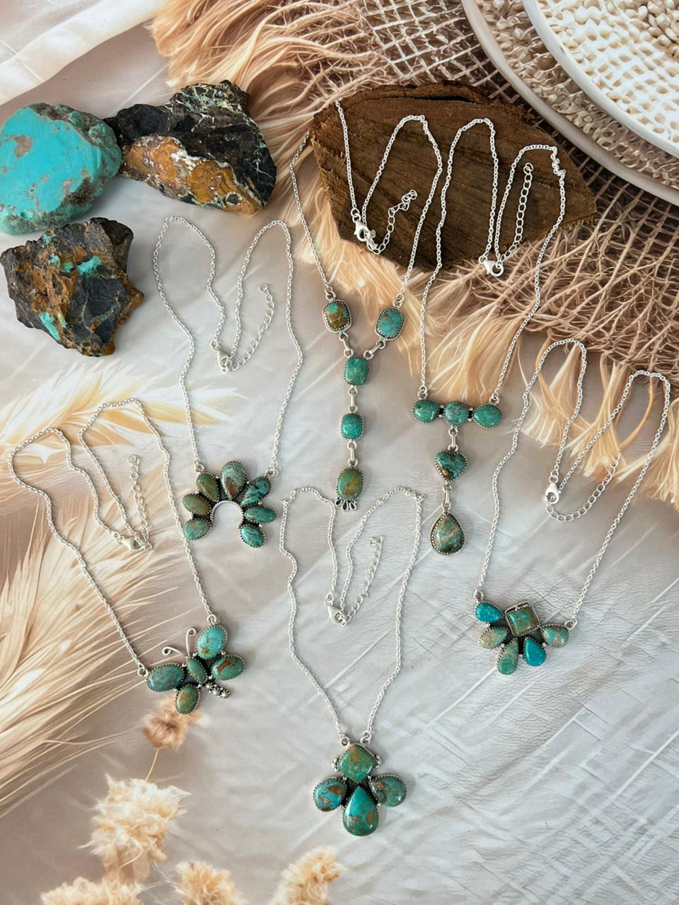 Handmade Sterling Silver Sonoran Turquoise Collection: Necklace Signed Nizhoni