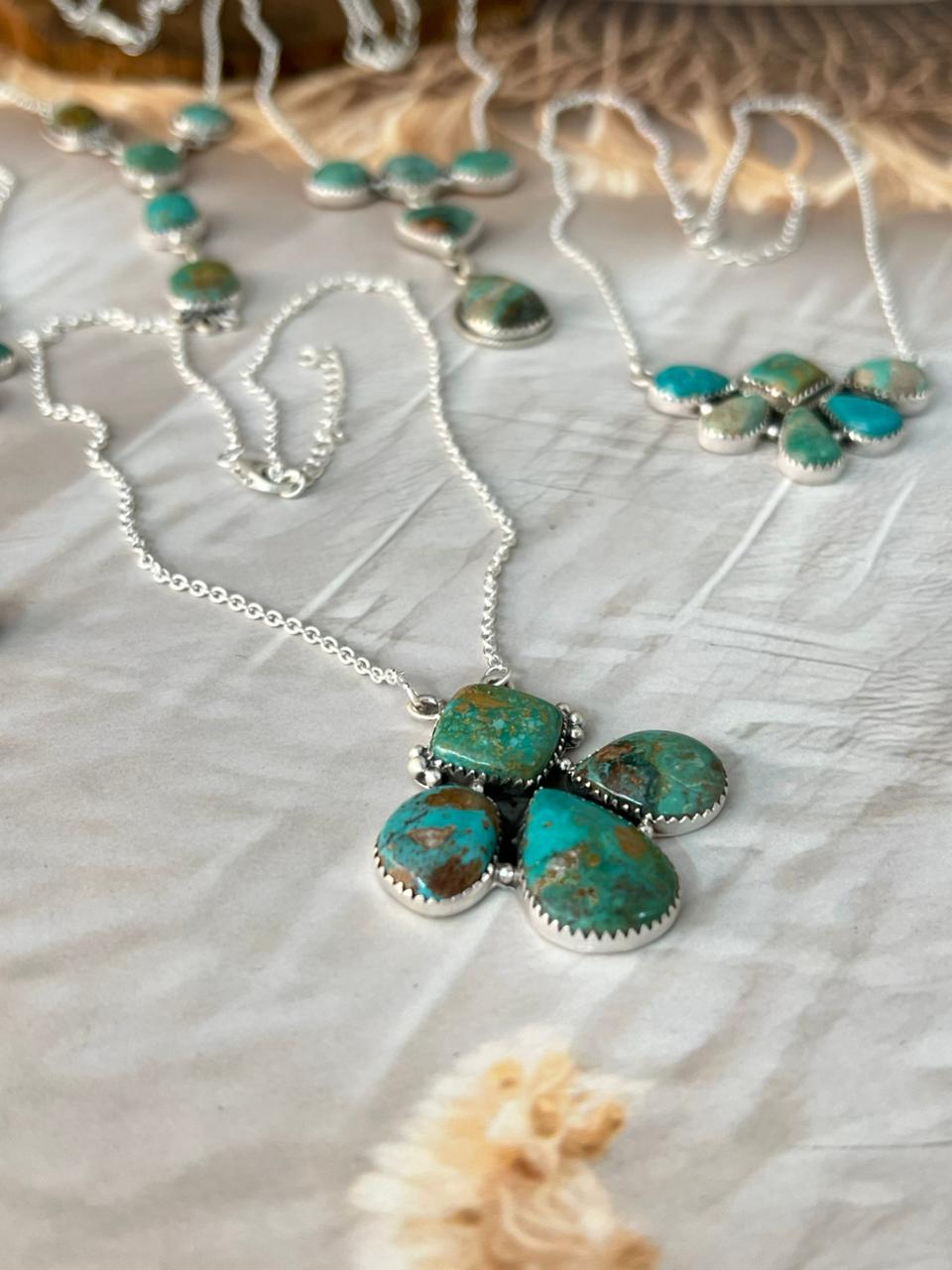 Handmade Sterling Silver Sonoran Turquoise Collection: Necklace Signed Nizhoni