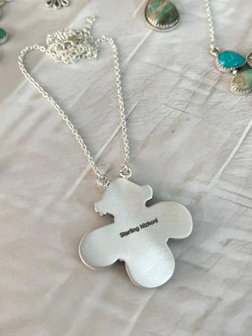 Handmade Sterling Silver Sonoran Turquoise Collection: Necklace Signed Nizhoni
