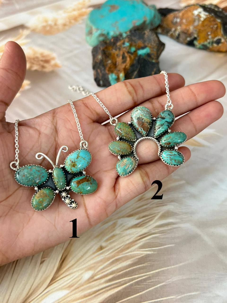 Handmade Sterling Silver Sonoran Turquoise Collection: Necklace Signed Nizhoni