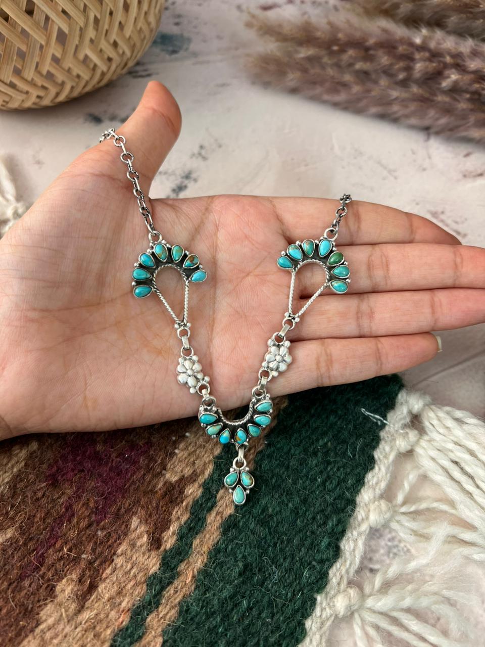 Handmade Sterling Silver Kingman Turquoise Necklace Signed Nizhoni (7)