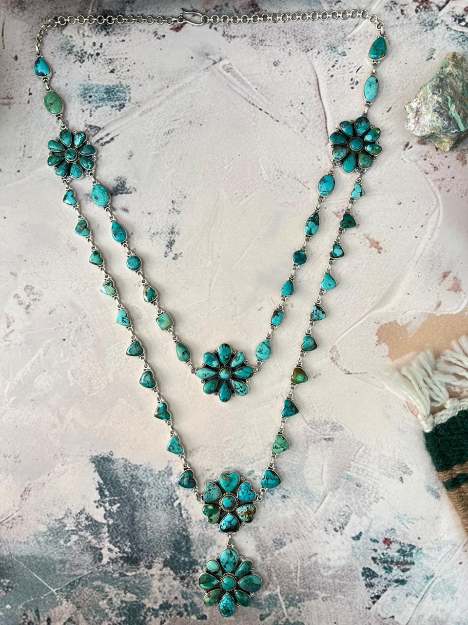 Handmade Sterling Silver Spider Web Turquoise Layered Necklace Signed Nizhoni (3)