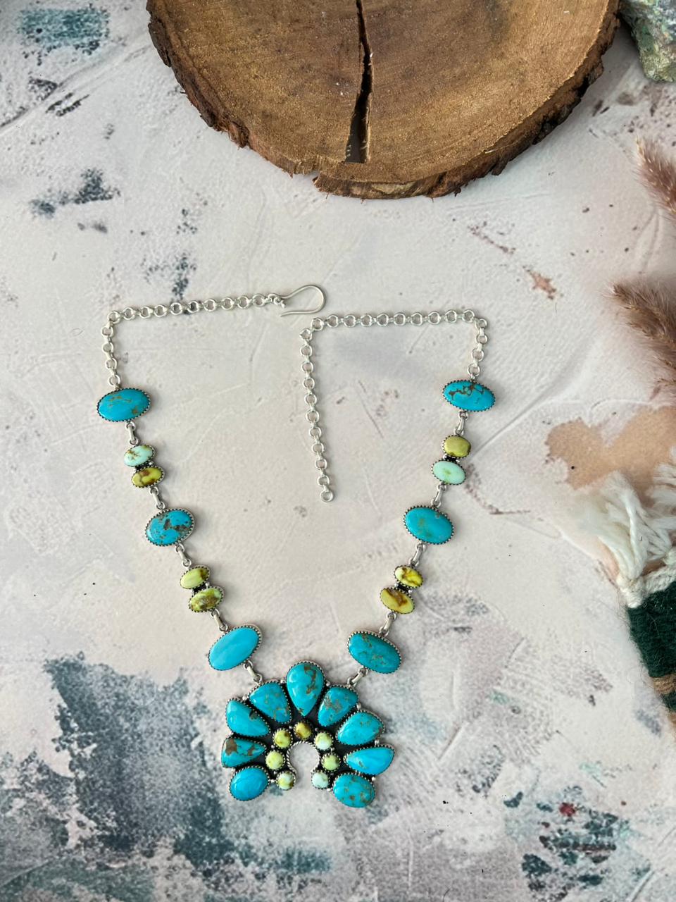 Handmade Sterling Silver Tyrone with Palomino Turquoise Naja Necklace Signed Nizhoni