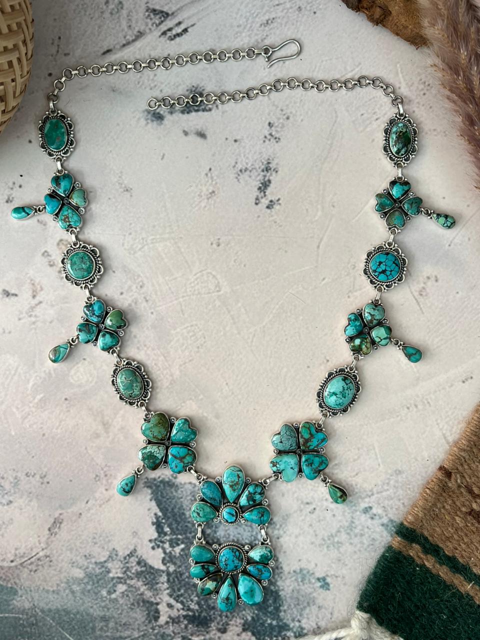 Handmade Sterling Silver Spider Web Turquoise Necklace Signed Nizhoni (2)