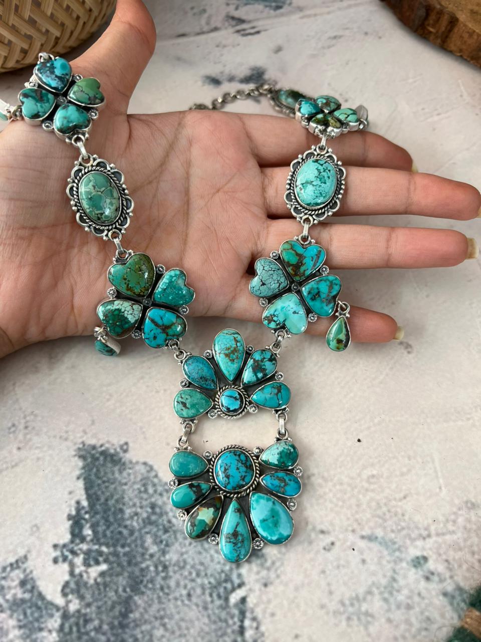 Handmade Sterling Silver Spider Web Turquoise Necklace Signed Nizhoni (2)