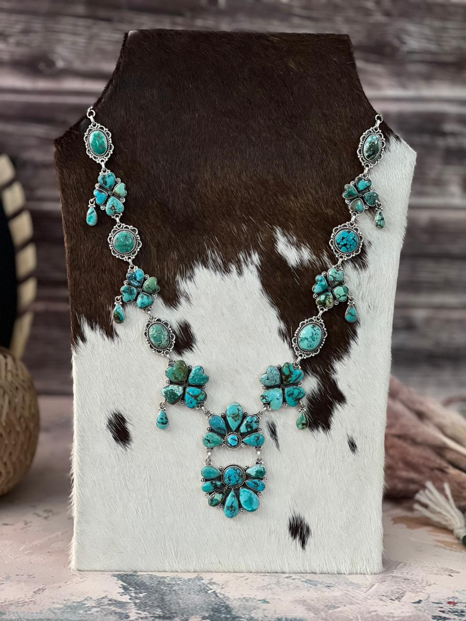 Handmade Sterling Silver Spider Web Turquoise Necklace Signed Nizhoni (2)