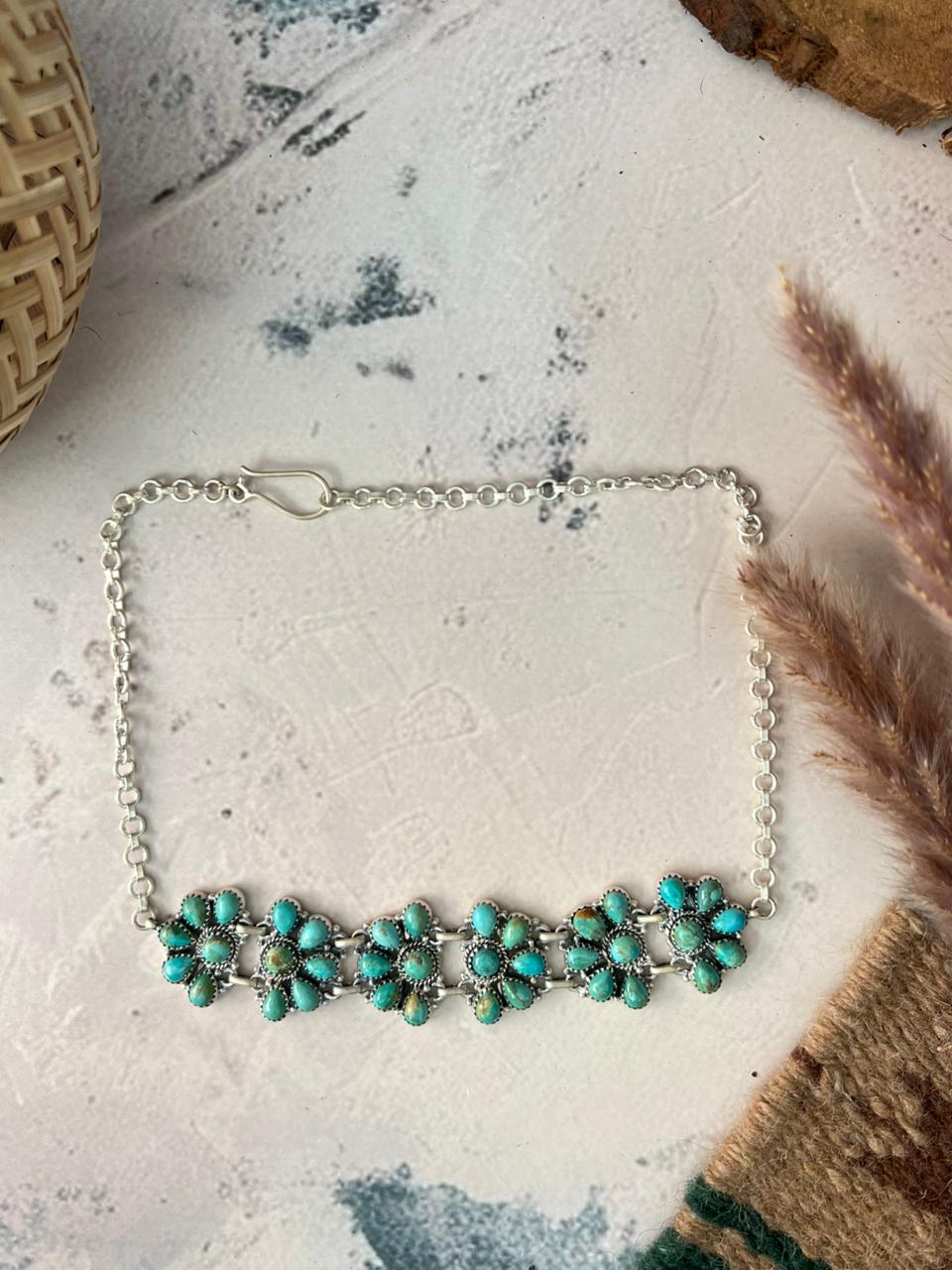 Handmade Sterling Silver Kingman Turquoise Choker Necklace Signed Nizhoni