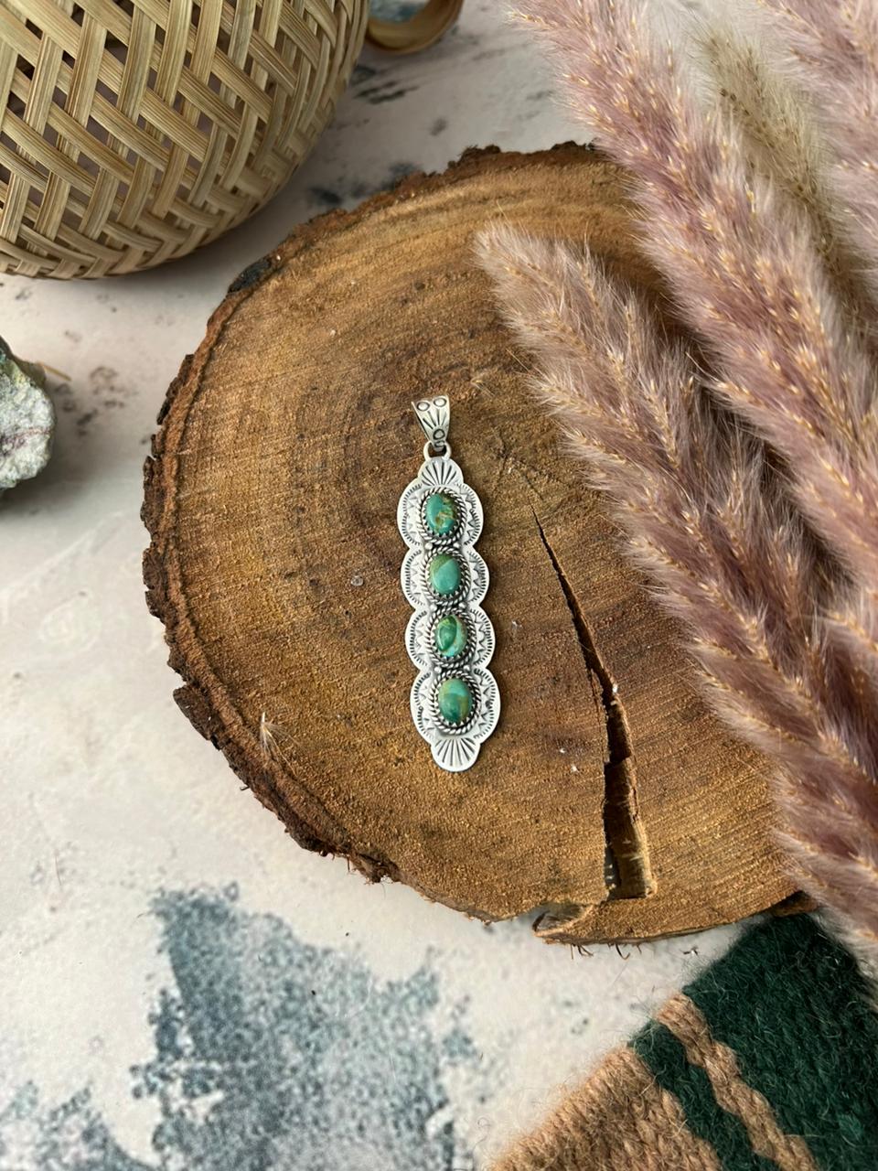 Handmade Sterling Silver Kingman Turquoise Pendant Signed Nizhoni