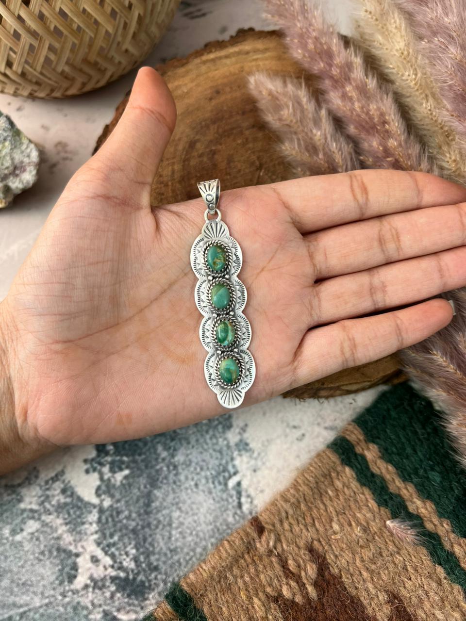 Handmade Sterling Silver Kingman Turquoise Pendant Signed Nizhoni